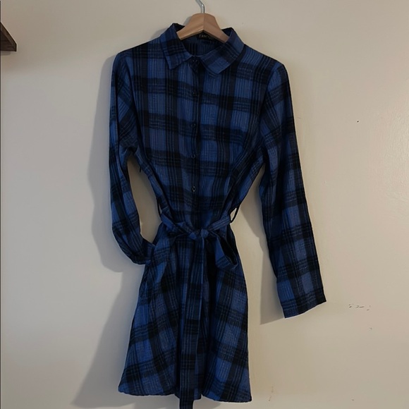 Blue and Black Plaid Women's Dress - Picture 1 of 9